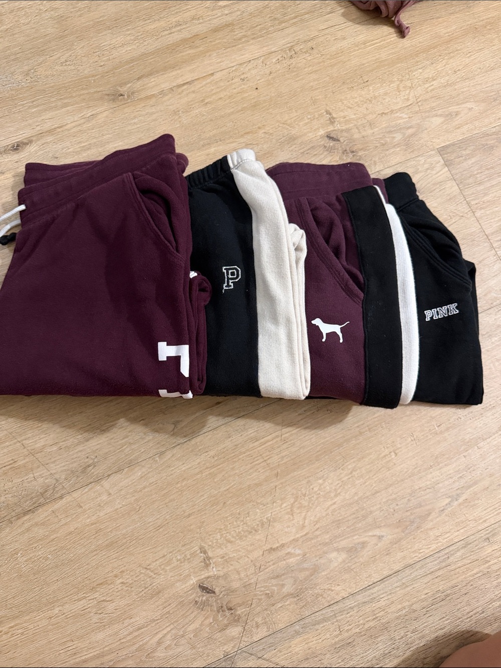 4 PINK Victoria's Secret Burgundy, Black & Cream Jogger Bundle